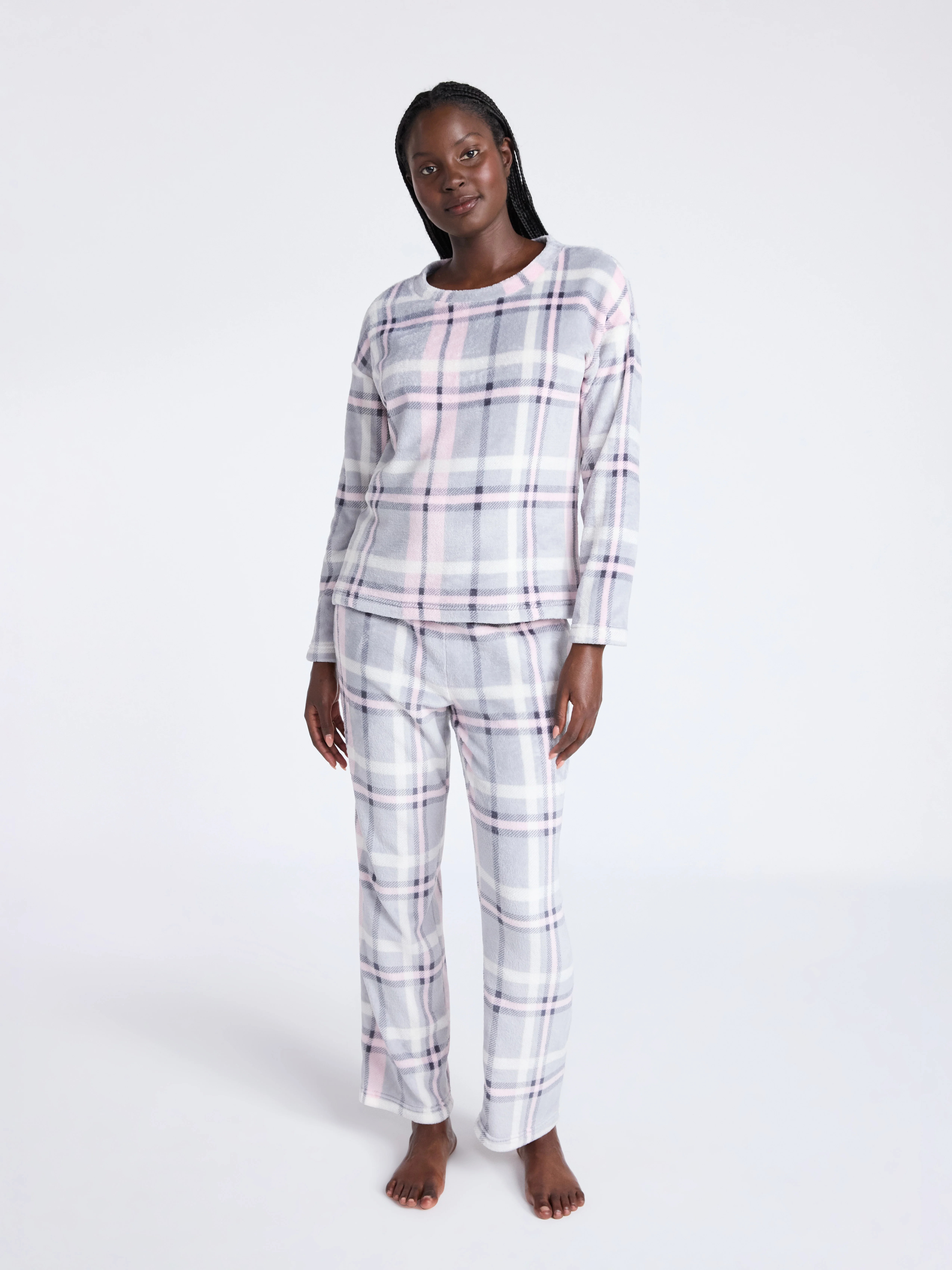 Joyspun Women's Folded Giftable Plush Long Sleeve Top and Pants Pajamas Set, 2-Piece, Sizes S-3X | Walmart (US)