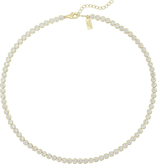 Electric Picks Bezel Tennis Necklace - 14kt Gold Plated Round Tennis Necklace, Staple Women's Nec... | Amazon (US)