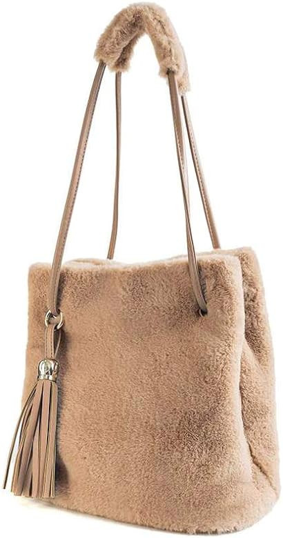 Ulisty Women Winter Faux Fur Shoulder Bag Plush Handbag Fluffy Bucket Bag Tassel Crossbody Bag | Amazon (US)