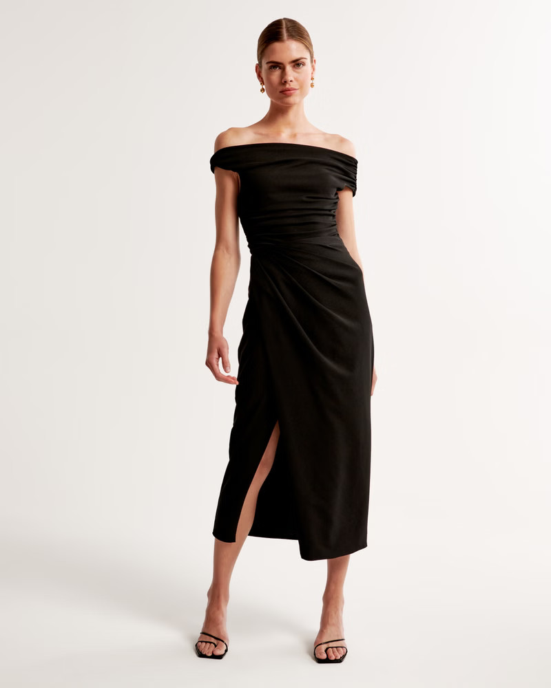 Crepe Draped Midi Skirt | Abercrombie & Fitch (US)