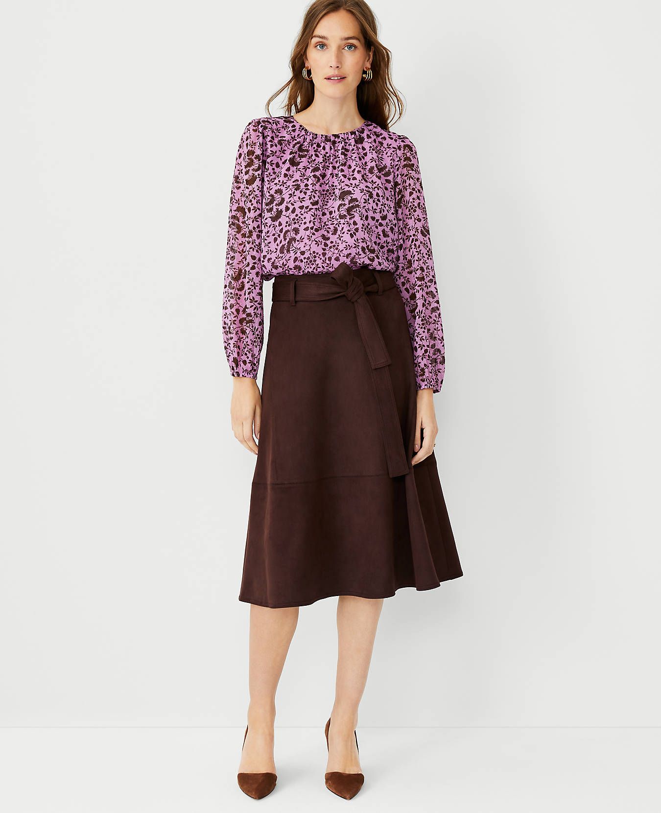 Belted Faux Suede Midi Skirt | Ann Taylor (US)