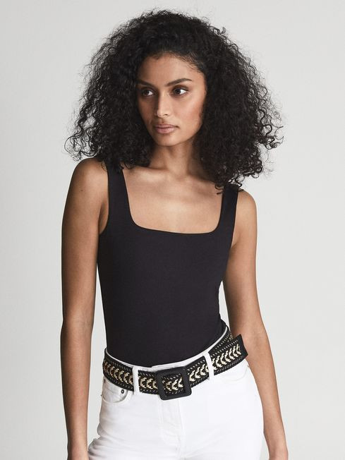 Reiss Black Laurie Square Neck Jersey Body | Reiss UK