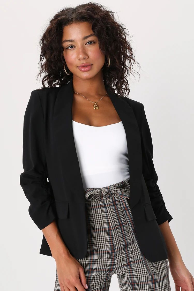 Established Excellence Black Ruched Blazer | Lulus