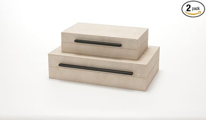 Sagala Set of 2 Ivory Shagreen Decorative Boxes With Black Metal Handles, Faux Leather Jewelry Bo... | Amazon (US)