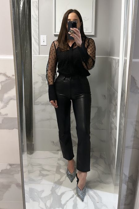 Night out look - faux leather pants are a must! Top is on major sale 