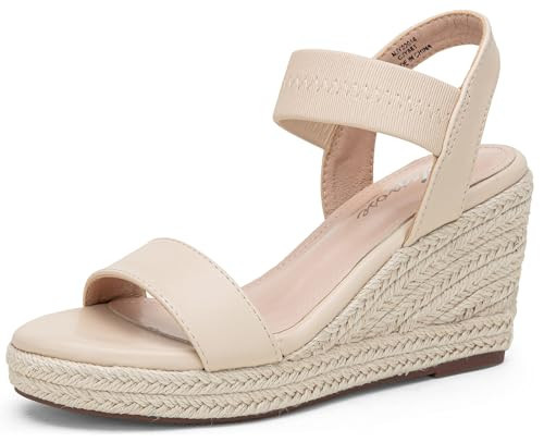 Vepose Women's Nude Pu Wedge Sandals, Platform Espadrilles Slip On Open Toe with Faux Leather Ankle Strap, Comfortable 3.5 Inches Low Heel Summer Dressy 881 Shoes Size 8.5 (CJY881 nudepu 08.5) | Amazon (US)