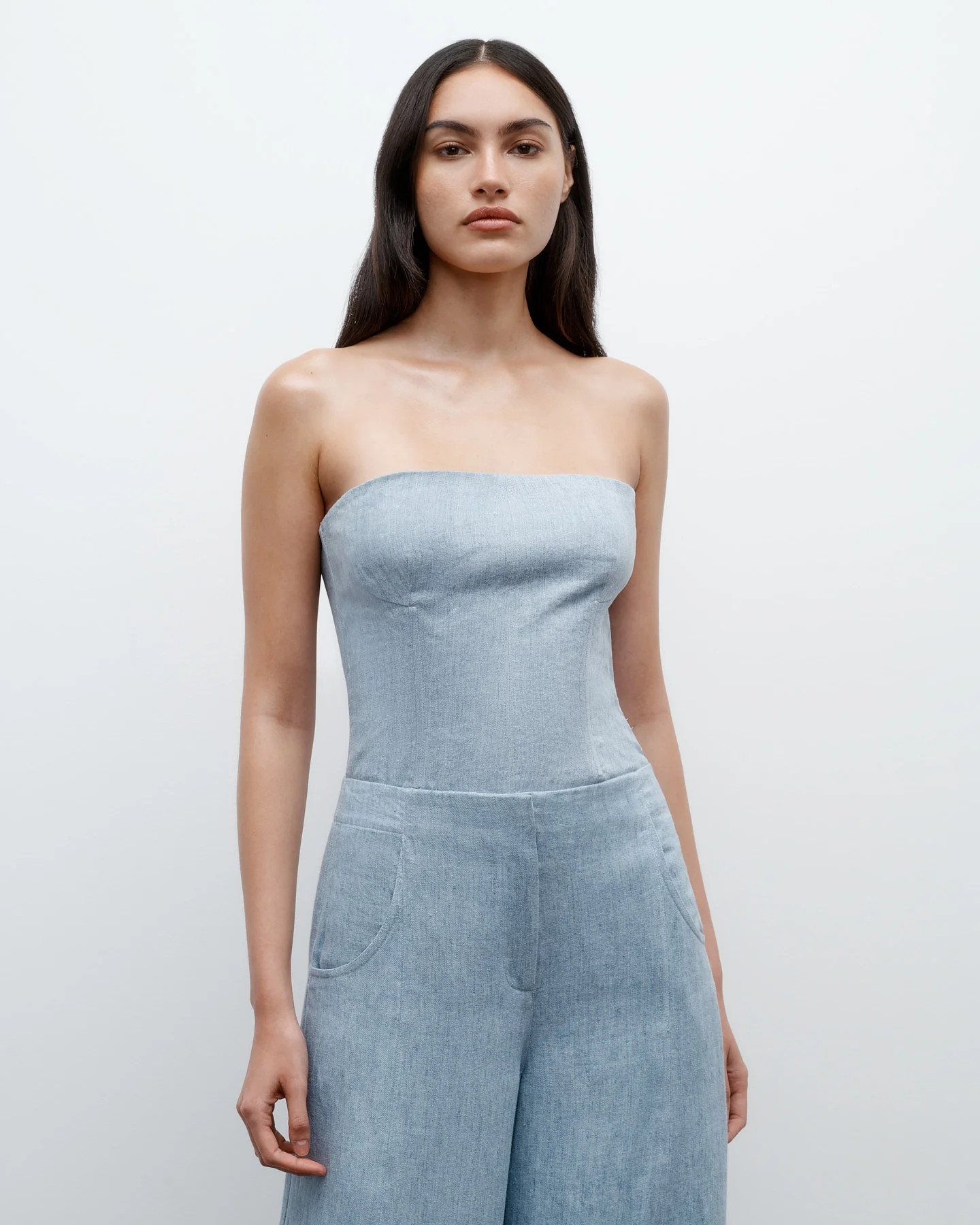 Jillian Bustier in Lightweight Washed Hemp Denim | TWP