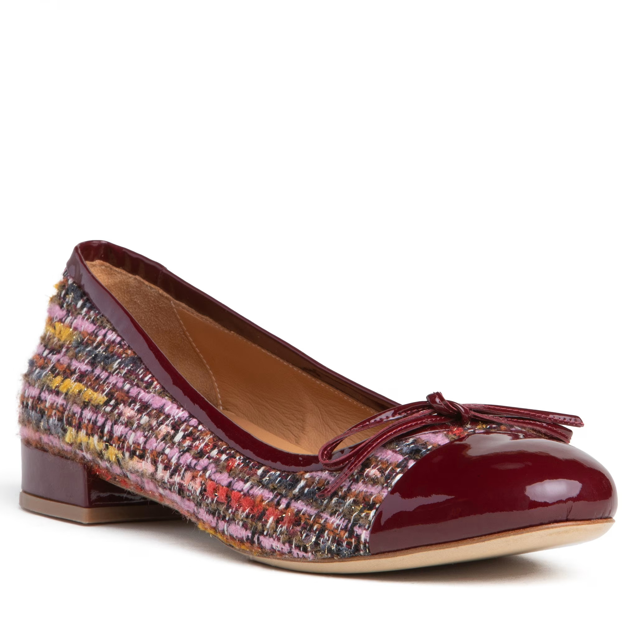 Beatrice Burgundy Linen & Patent Leather Ballerina | Wolf & Badger