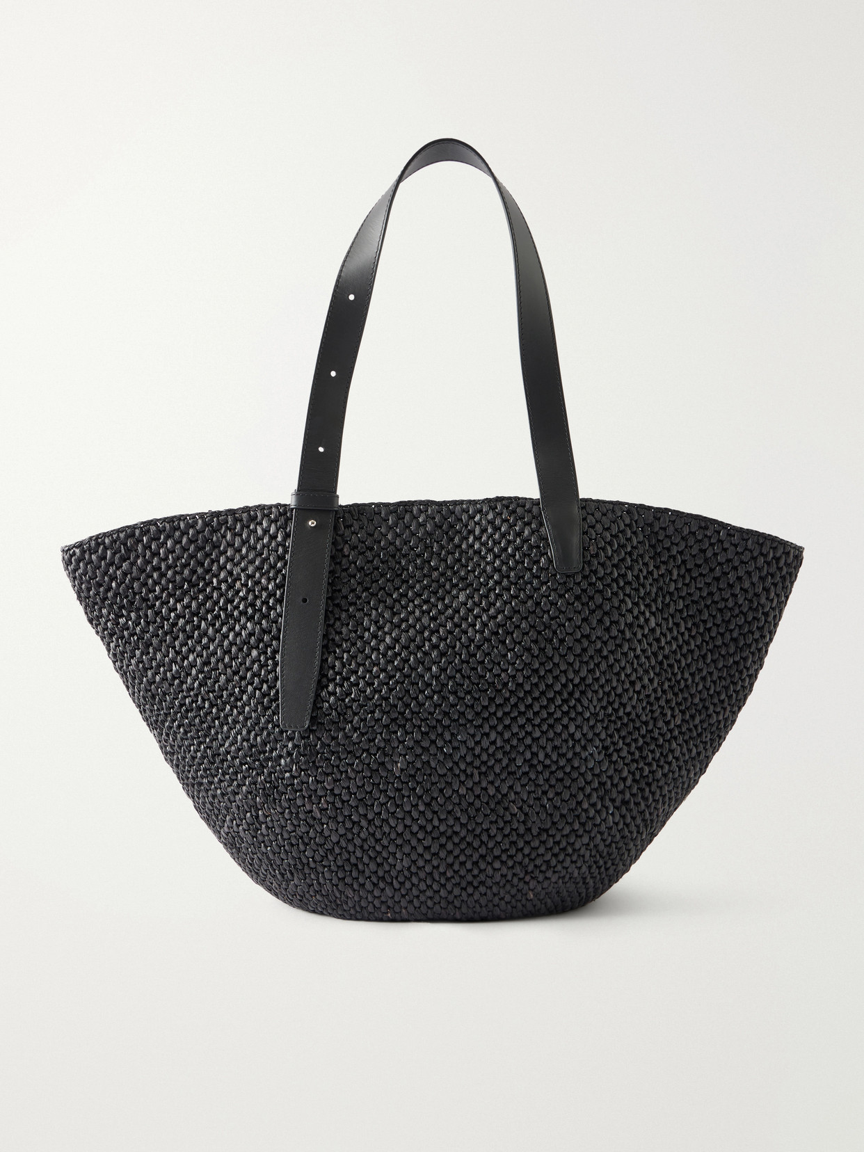LIÉ STUDIO - The Bianca Leather-trimmed Raffia Tote - Black | NET-A-PORTER (UK & EU)