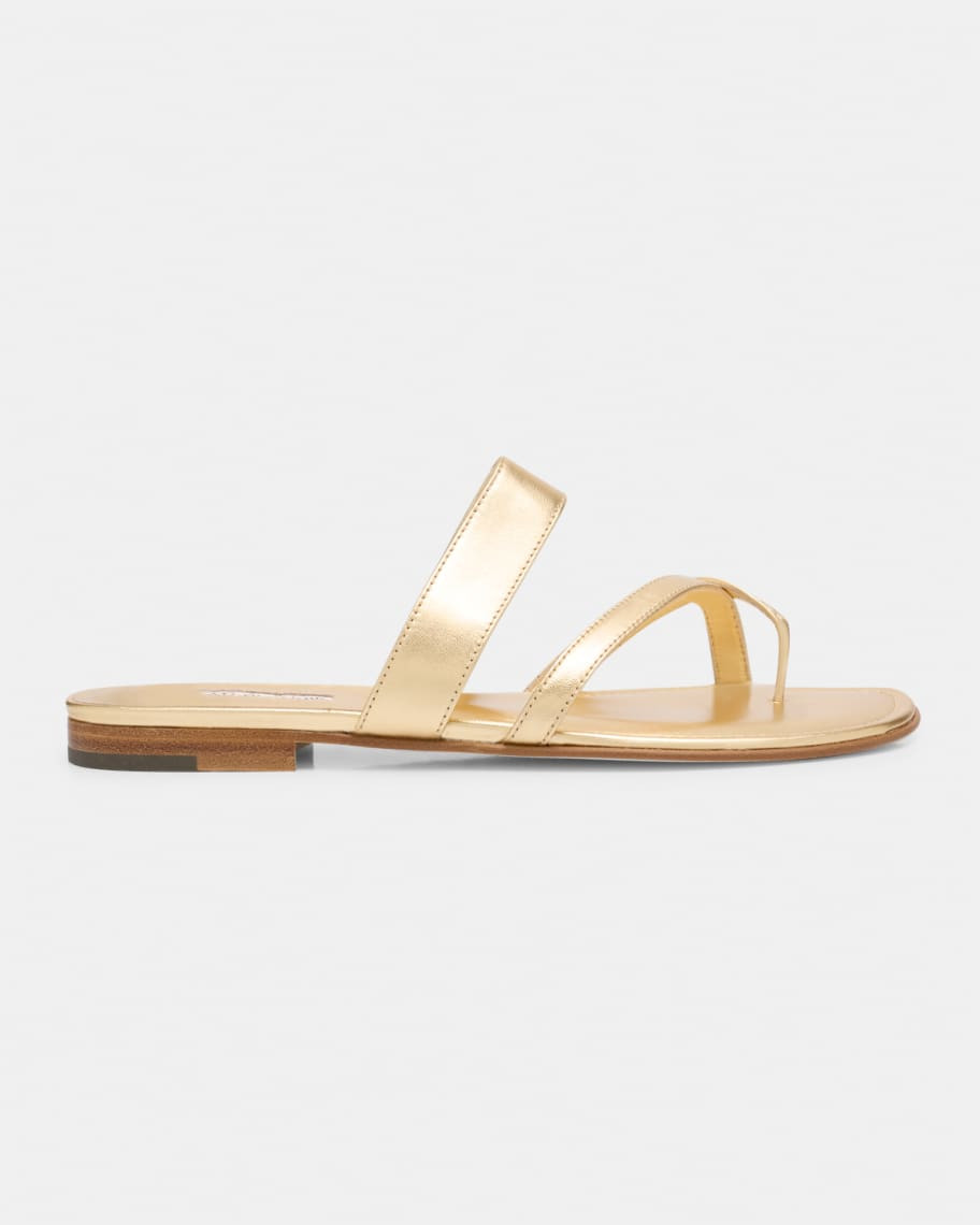 Manolo Blahnik Susa Metallic Crisscross Flat Sandals | Neiman Marcus
