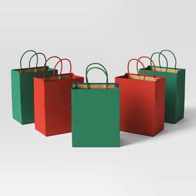 5ct Solid Red and Solid Green Cub Christmas Gift Bags - Wondershop™ | Target