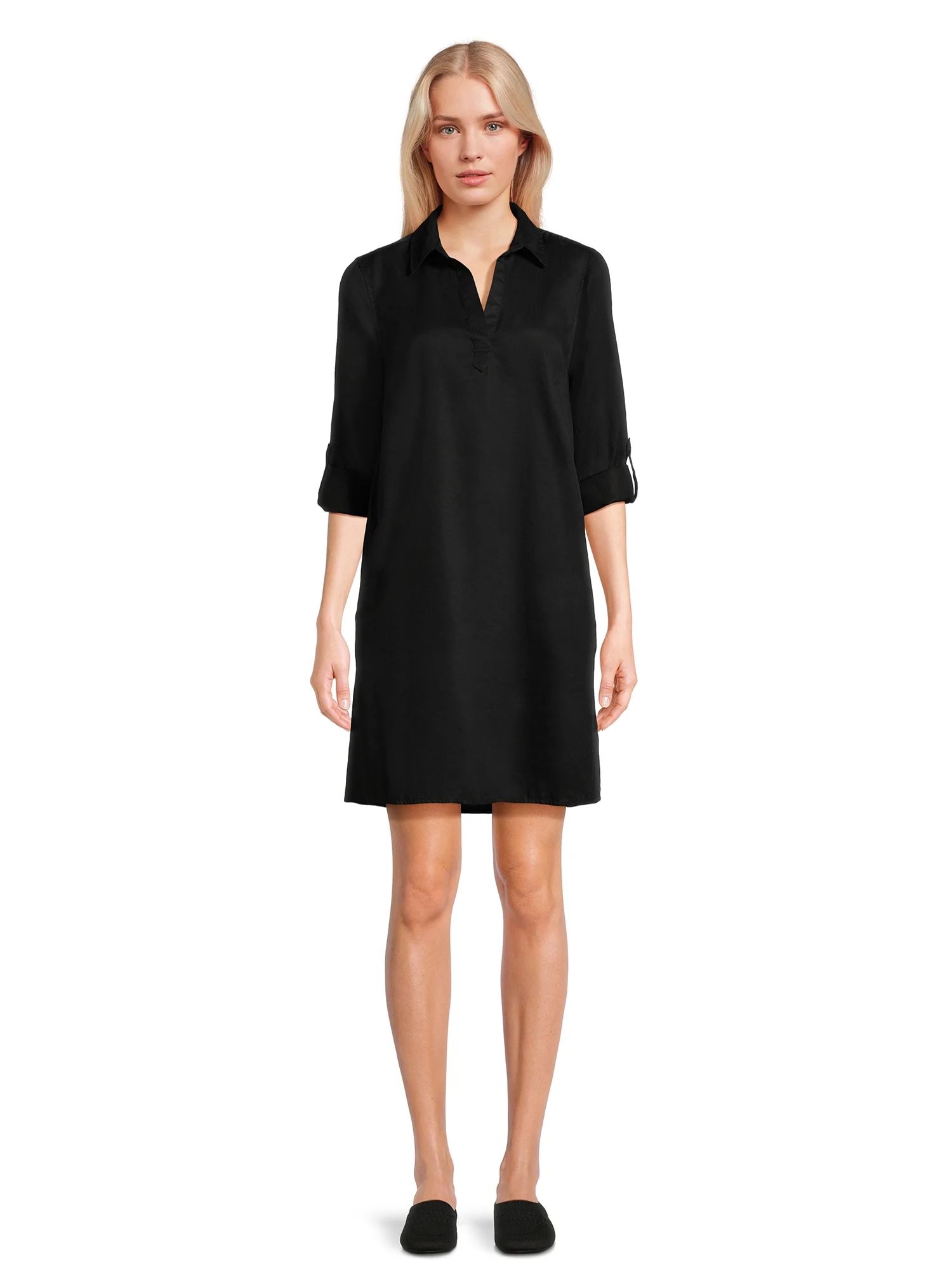 Time and Tru Women's Mini Shirt Dress with Sleeves, Sizes XS-3XL | Walmart (US)