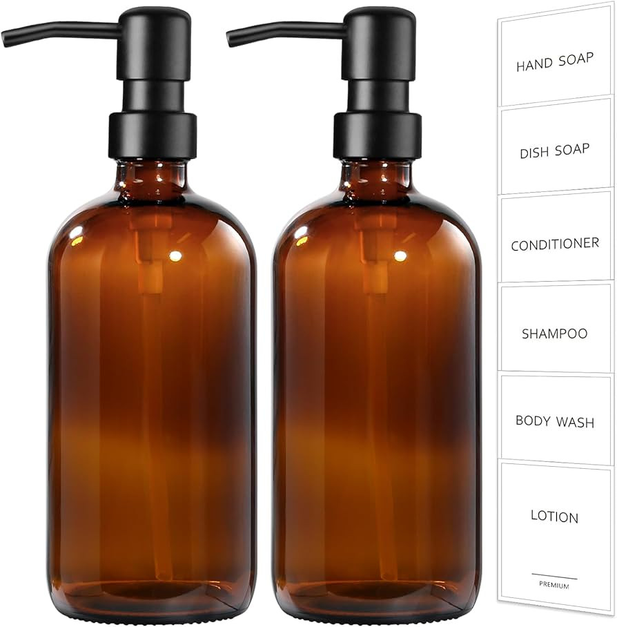 GMISUN Amber Glass Soap Dispenser, 2 Pack Bathroom Hand Soap Dispensers with Stainless Steel Pump... | Amazon (US)