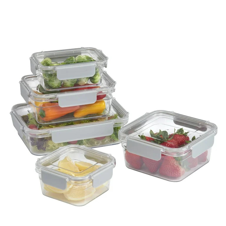 Mainstays 5 Pack Tritan Food Storage Container, Clear with Soft Silver Latches, 5 Sizes With Tota... | Walmart (US)