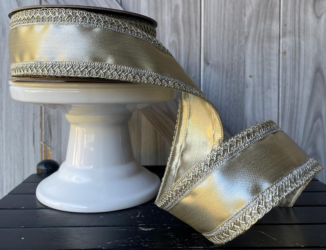 D Stevens, 10 Yards, 2.5 Inch Wired Ribbon, Braided Edge Ribbon, Platinum Ribbon, Luxury Ribbon, ... | Etsy (US)