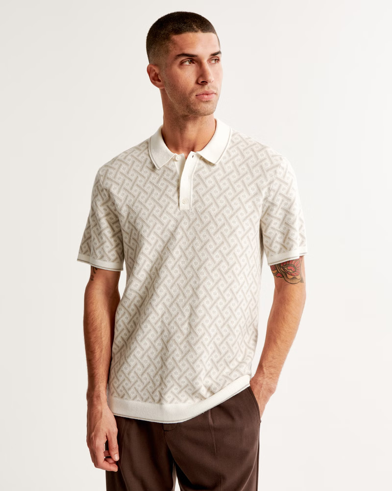 Men's Geometric 3-Button Sweater Polo | Men's New Arrivals | Abercrombie.com | Abercrombie & Fitch (US)