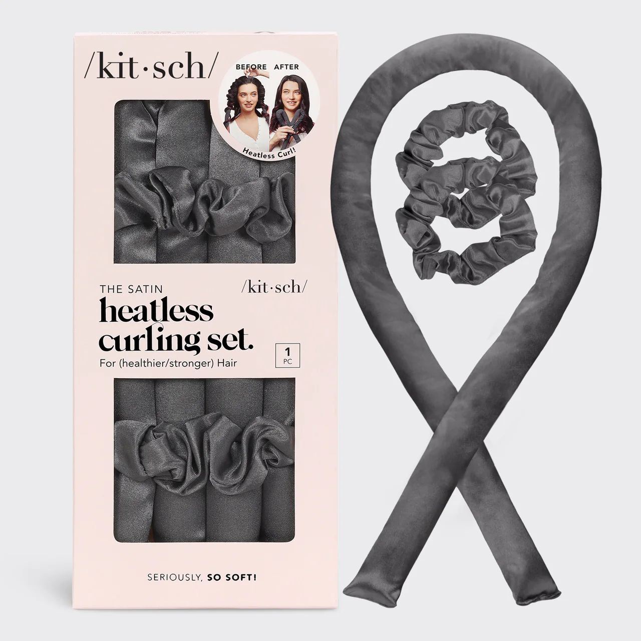 Heatless Hair Curler in Satin - Charcoal | Kitsch