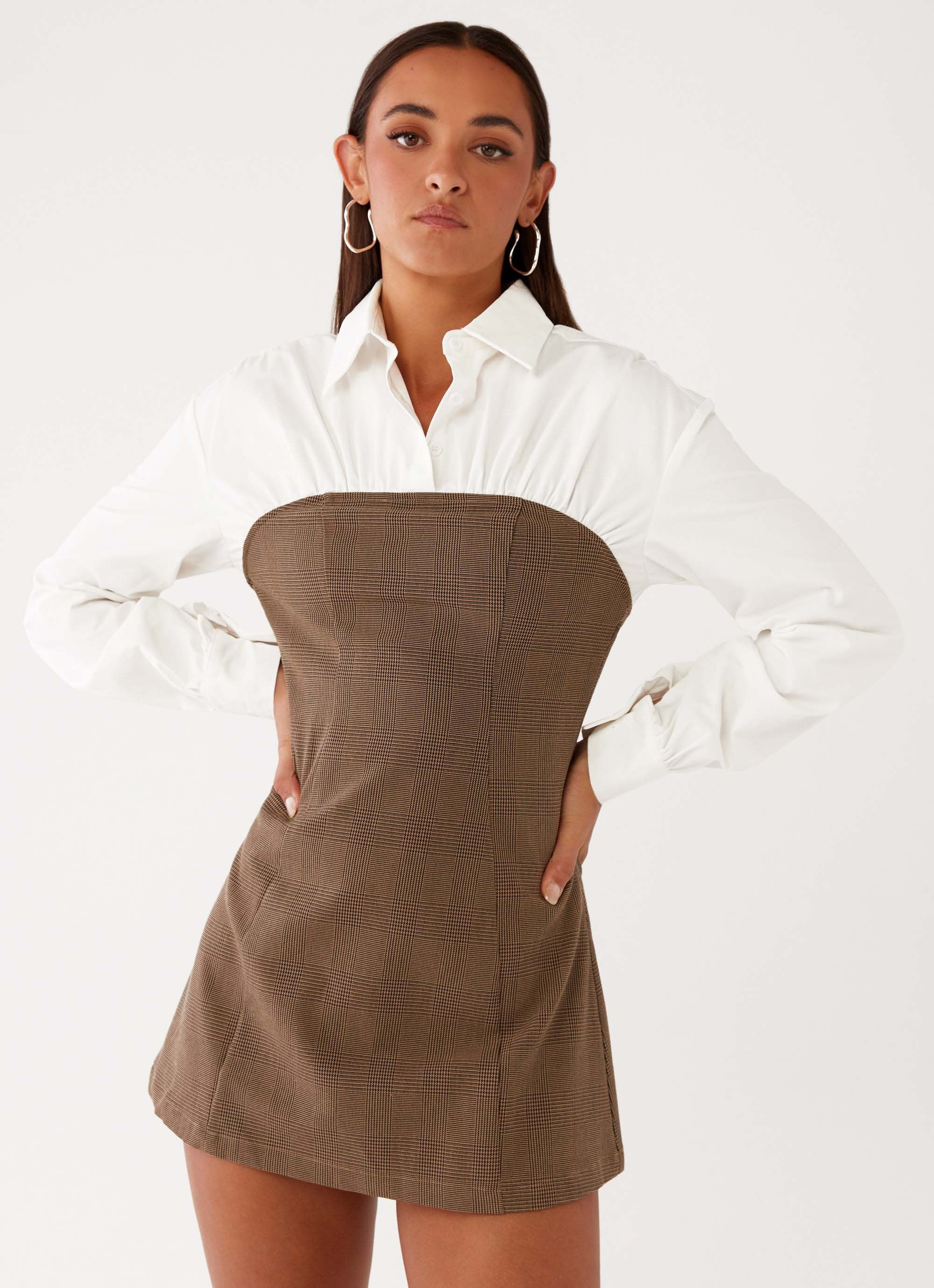 Adelaide Shirt Mini Dress - Brown | Peppermayo (Global)