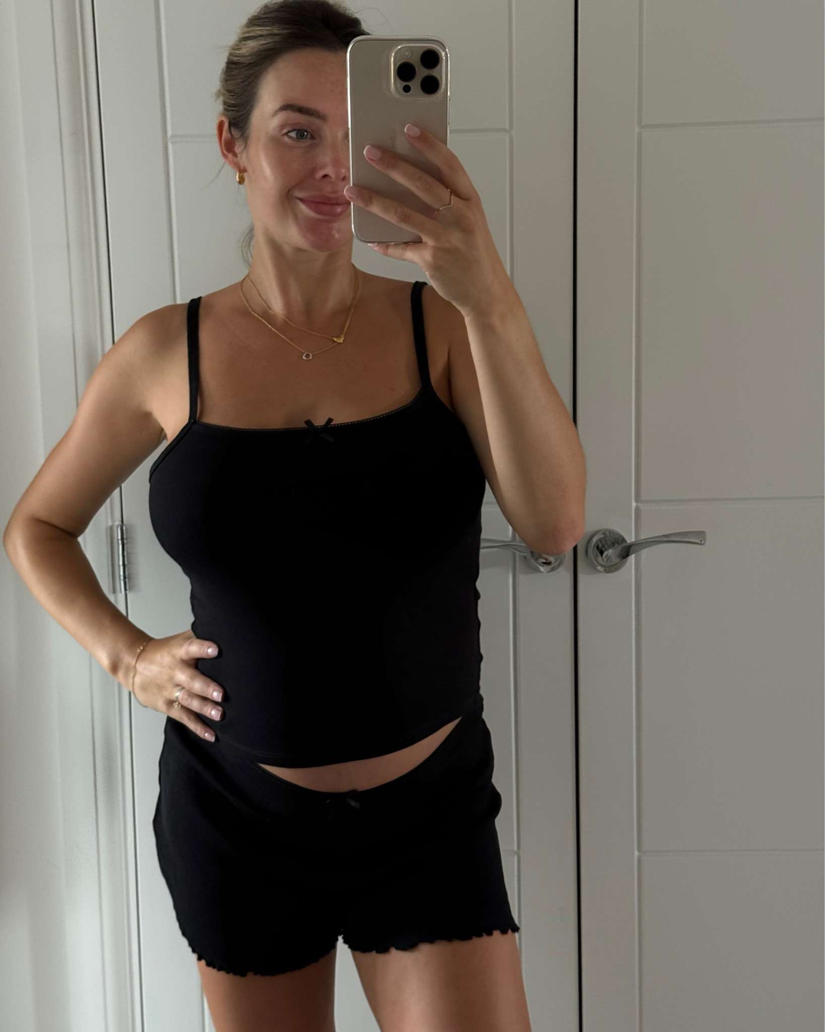Cute ribbed black pj set 😍😍 I got a size small and stretched bucket over my growing tummy 🙌🏼 £10 on H&M now!!! They have a crazy sale on atm 🤭

#LTKuk #LTKsale #LTKsummer