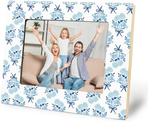 Coquette Blue Bow Hydrangea Floral Picture Frame 5x7, Grandmillennial Home Decor, Blue Block Prin... | Amazon (US)