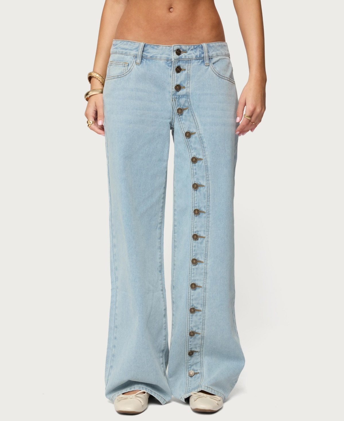 Edikted Women's Adison Button Low Rise Baggy Jeans - Light-blue | Macy's