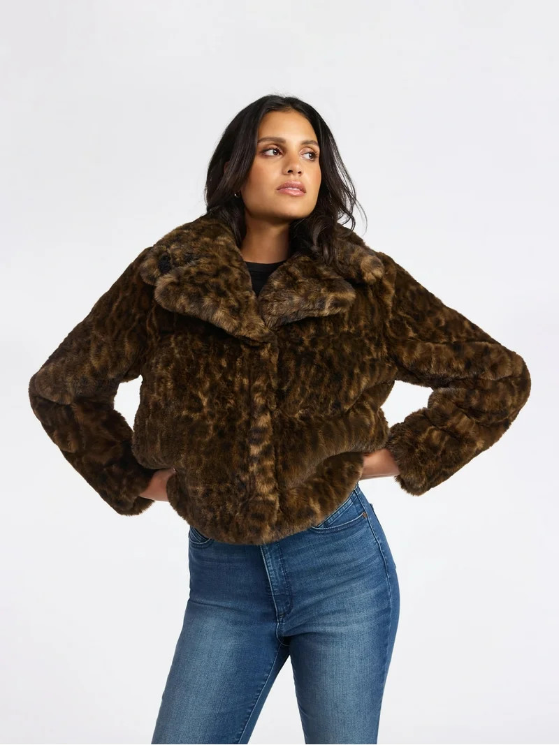 Sofia by Sofia Vergara Women's and Women's Plus Size Faux Fur Chubby Jacket, Sizes XS-4X | Walmart (US)