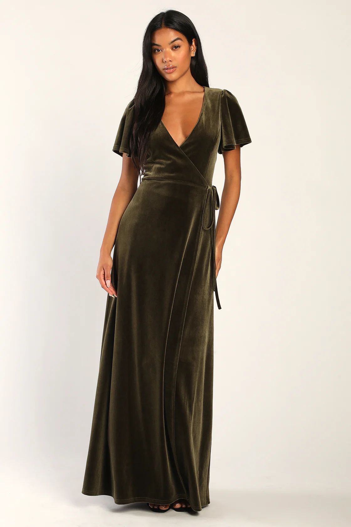 Memorable Romance Olive Green Velvet Maxi Wrap Dress | Lulus (US)