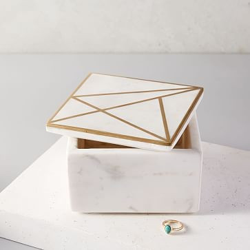 Brass Inlay Marble Box - Square | West Elm (US)