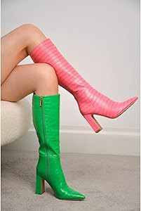 Cape Robbin SayWhat-2 Sexy Mid Calf Chunky Heeled Booties for Women, Pointed Toe Knee High Block ... | Amazon (US)