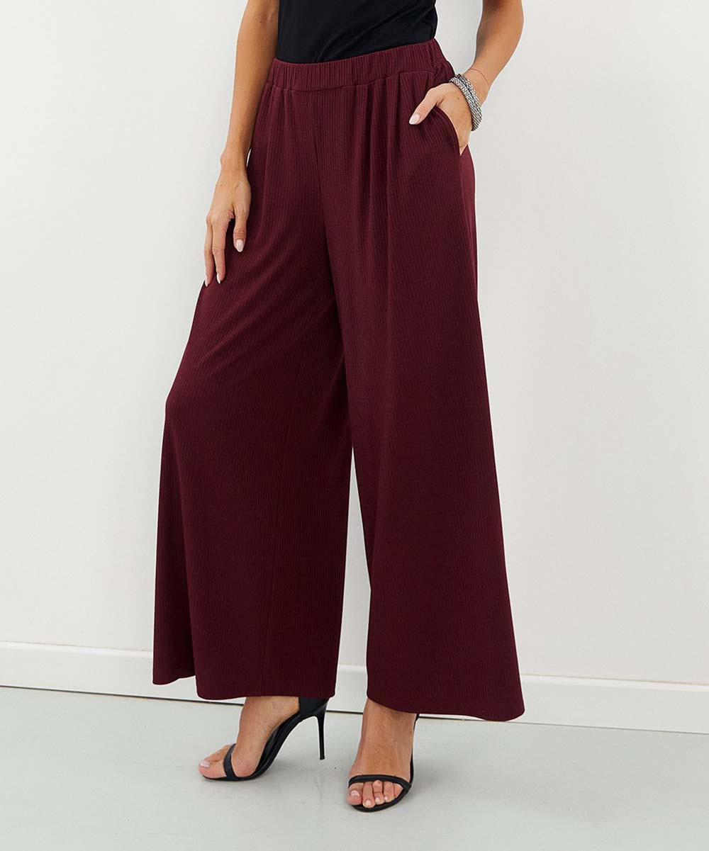 Burgundy Wide-Leg Pants - Women | Zulily