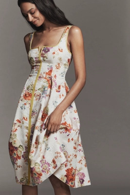 The Arlette Square-Neck Piped Jacquard Midi Dress by Maeve | Anthropologie (US)