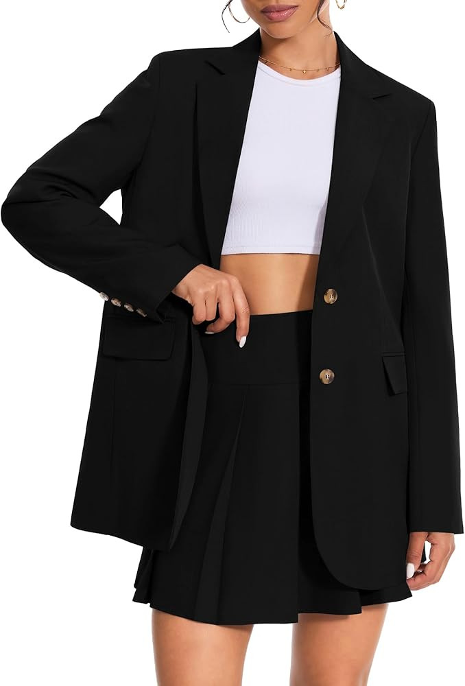 Women's 2 Piece Skirt Sets Business Casual Blazer Suit Mini Pleated Skorts Button Jackets Matchin... | Amazon (US)