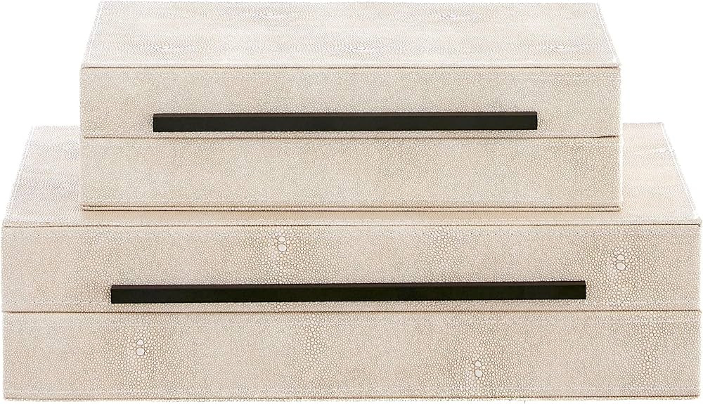 Ivory Shagreen Decorative Boxes with Lids Set of 2 - Large Leather Stacking Storage Boxes for Hom... | Amazon (US)