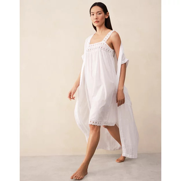 Organic Cotton Voile Embroidered Strap Detail Nightie | The White Company UK & ROW
