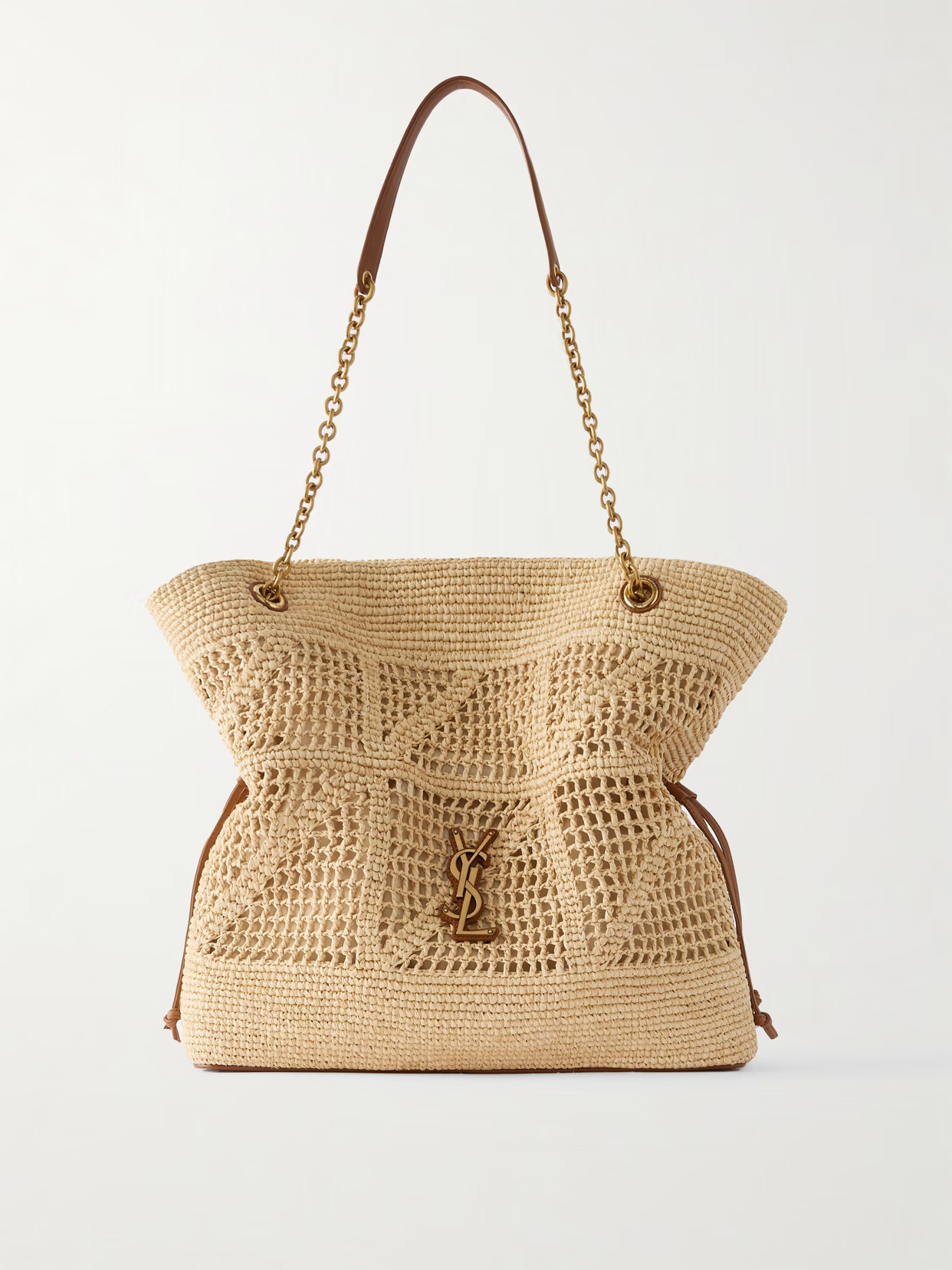 SAINT LAURENT - Jamie Shopping Leather-trimmed Raffia Shoulder Bag - Neutrals | NET-A-PORTER (US)