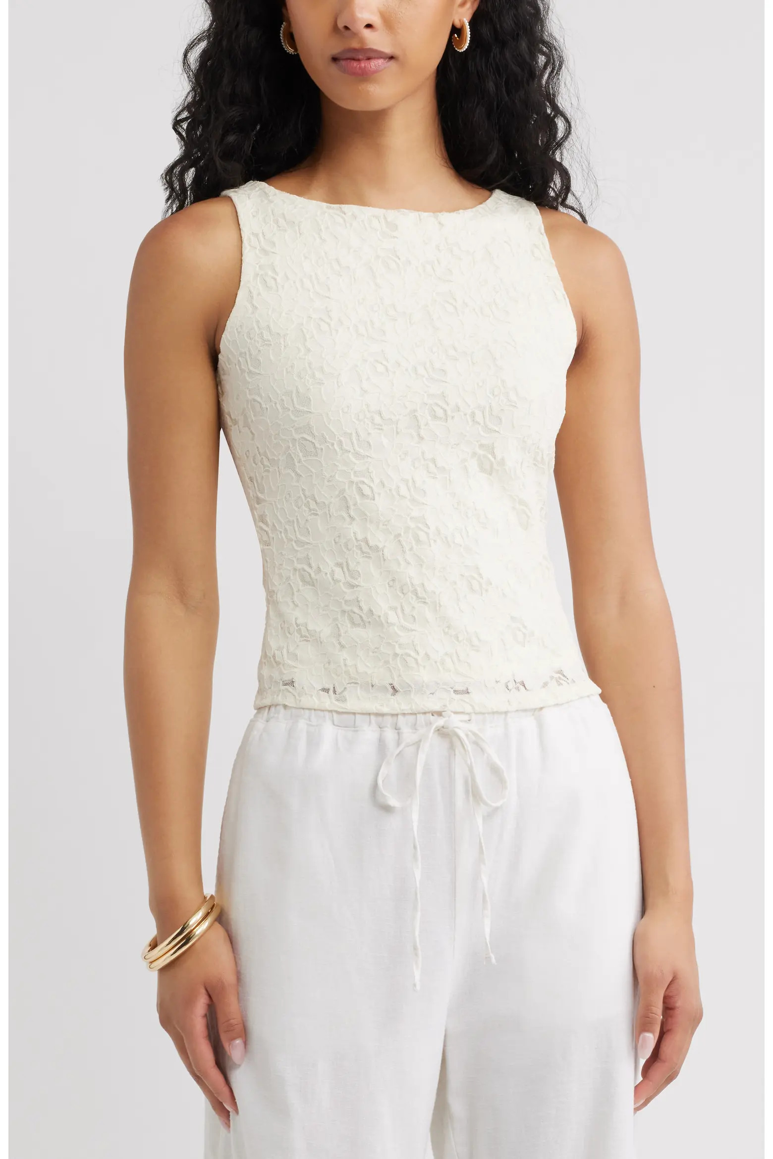 Open Edit Sleeveless Lace Shell (Women) | Nordstrom | Nordstrom