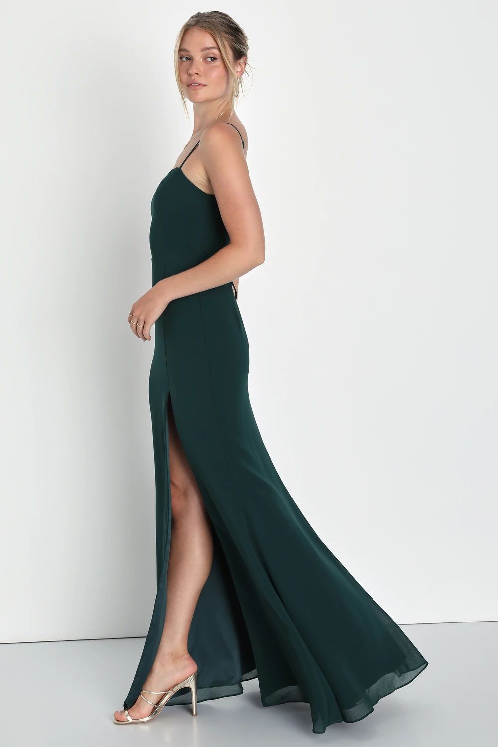 Feeling Elegant Emerald Green Lace-Up Slit Maxi Dress | Lulus (US)