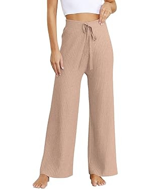 LILLUSORY Womens Rib Knit Wide Leg Pants 2023 Elastic Waist Casual Flowy Sweater Pants | Amazon (US)