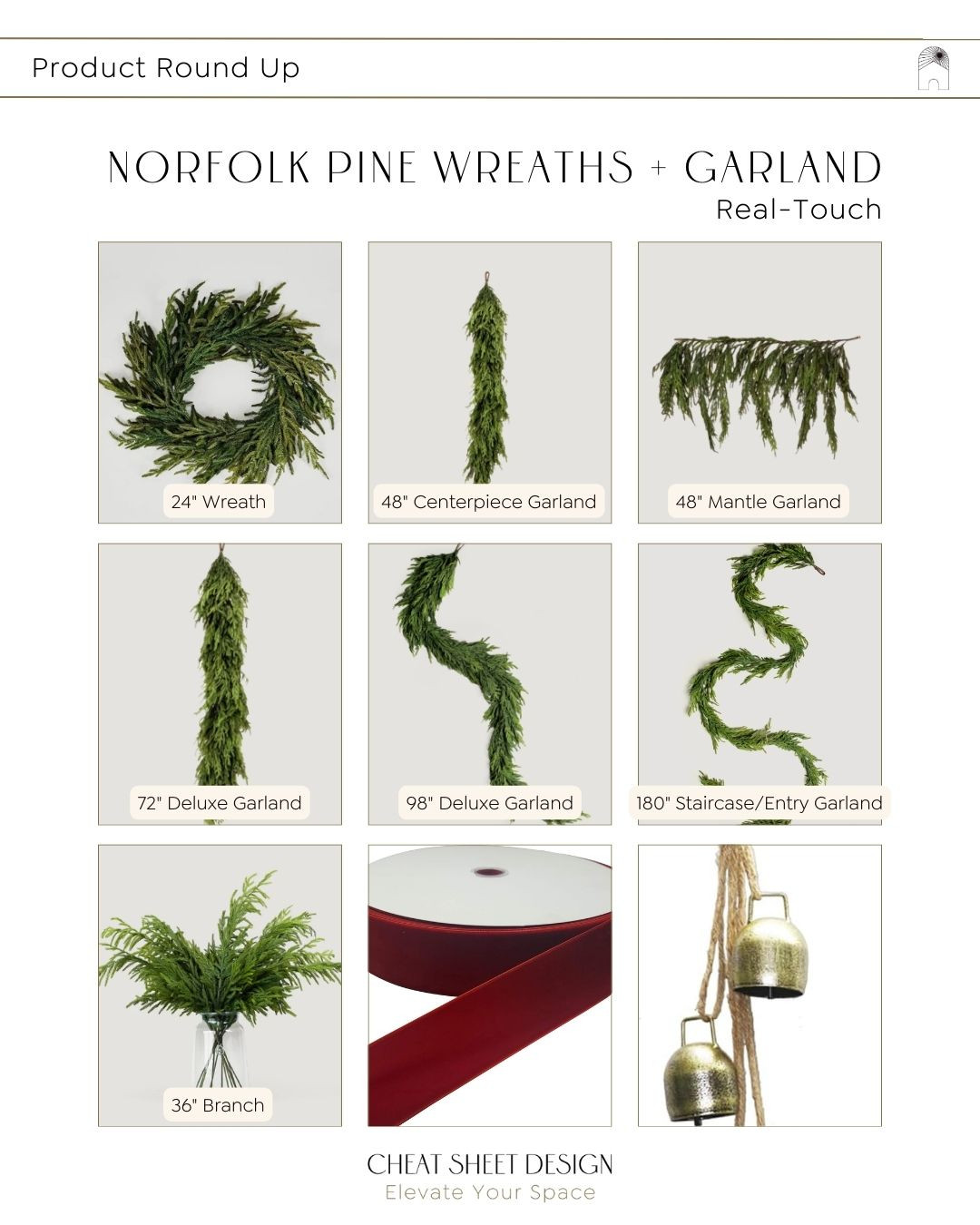 Rounding up my favorite Norfolk Pine real-touch wreaths and garlands - perfect to reuse year after year. From small wreaths to long garlands, there's an option for every space. Add a deep red bow and a few Christmas bells for a festive and inviting touch. 

 #LTKHoliday #LTKHome #LTKStyleTip