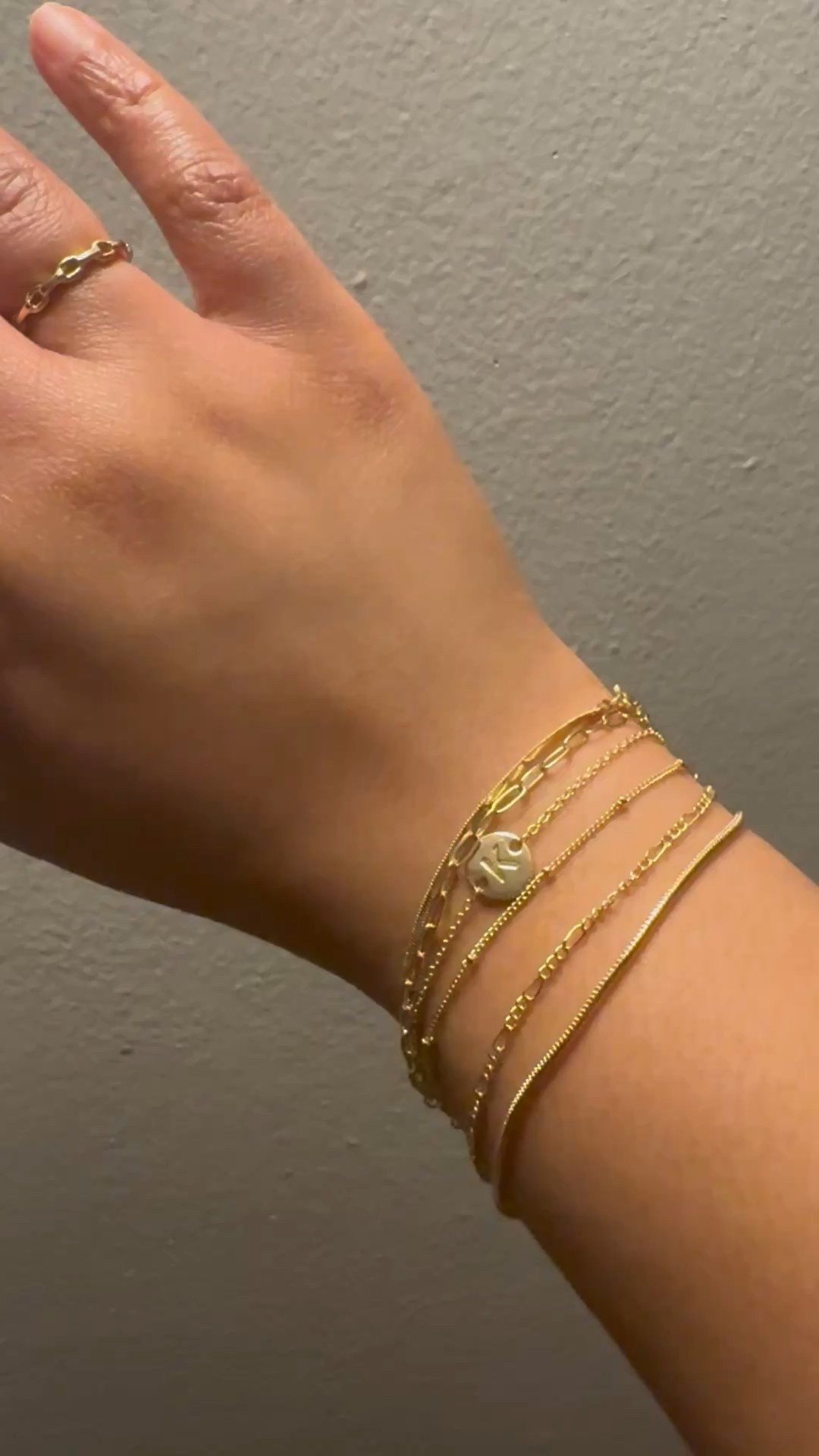 Gold plated initial bracelet stack. 
-beautiful stack that can be worn individually 
-affordable
-non-tarnish 

