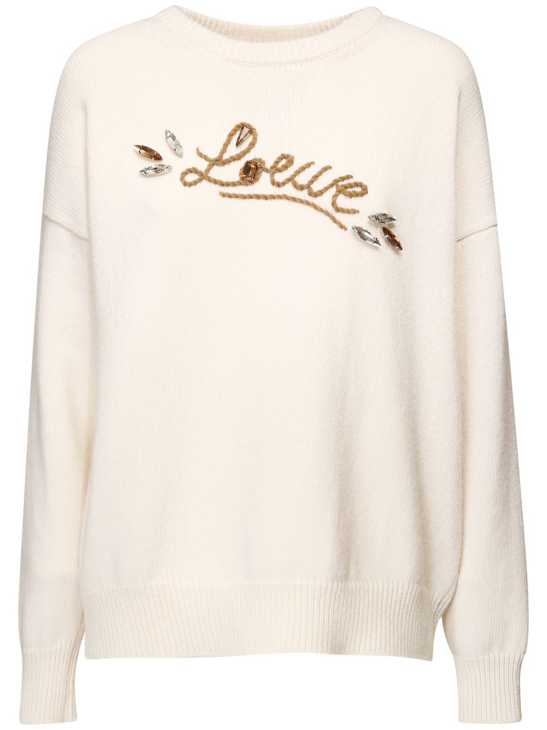 WOOL KNIT SWEATER W/ EMBELLISHED LOGO | Luisaviaroma