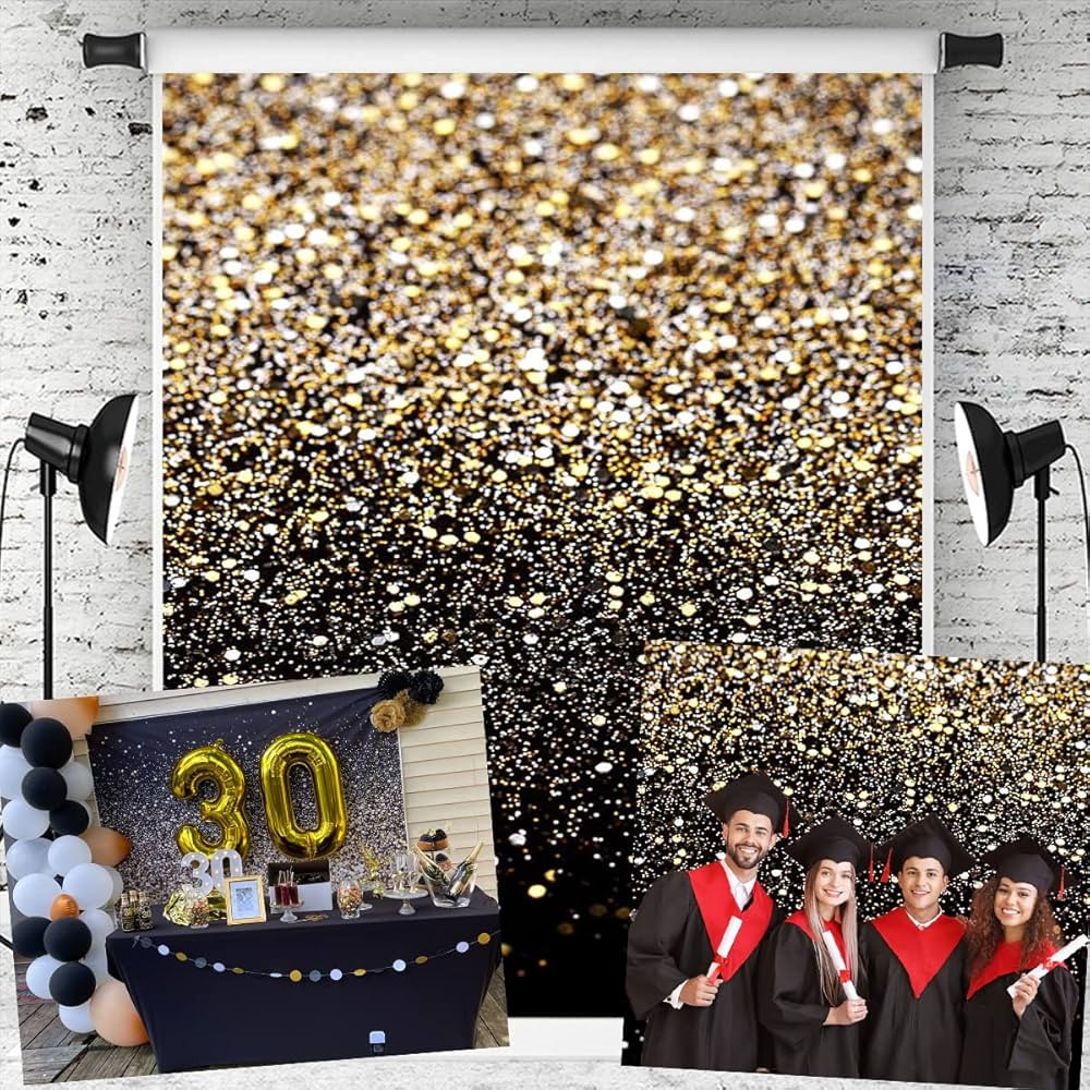 Gold Glitter New Year Backdrop 2024 5x7FT Black Gold Sequin Bokeh Photography Background for Grad... | Amazon (US)
