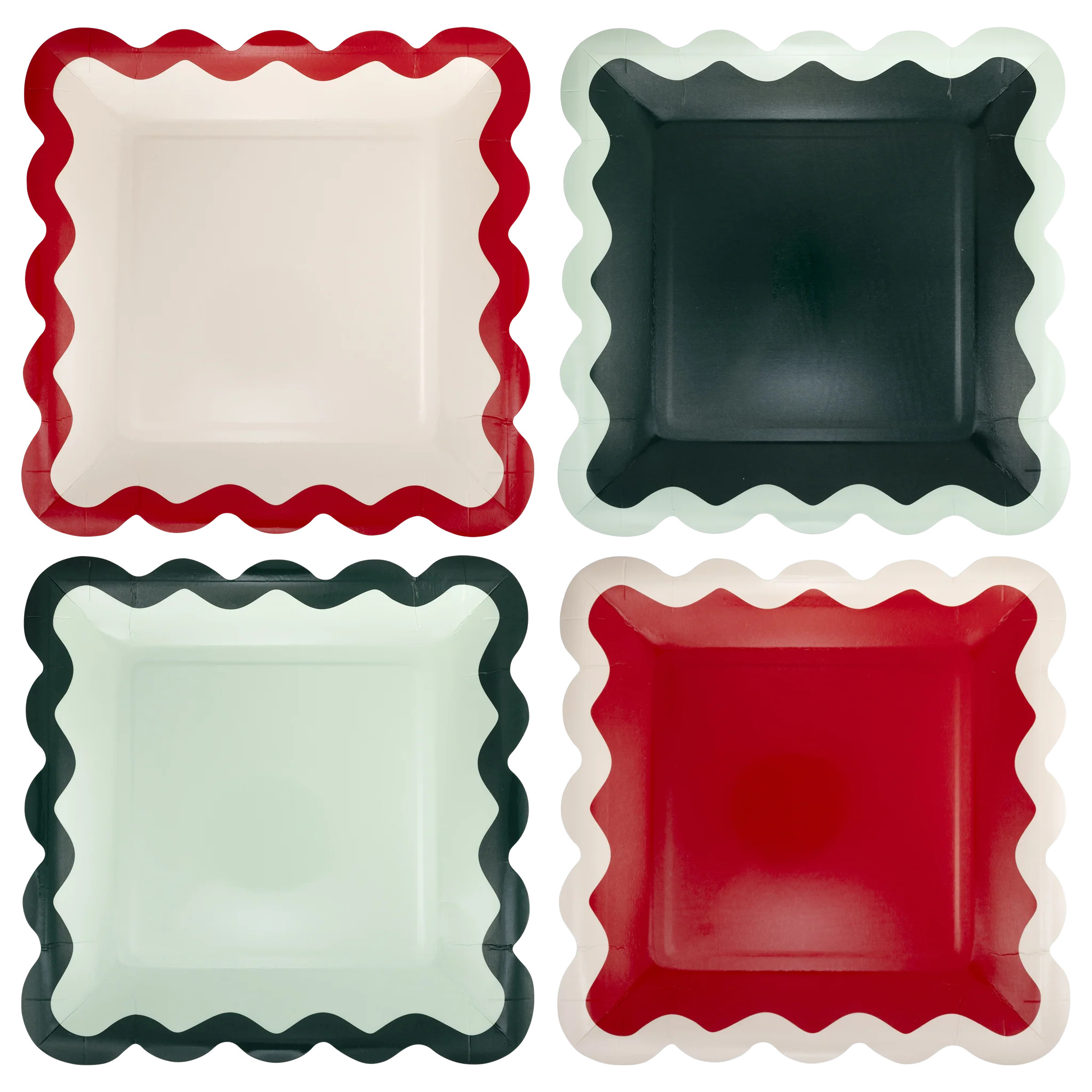 Red and Pink Green and Mint Ric Rac 9" Plate Set | My Mind's Eye