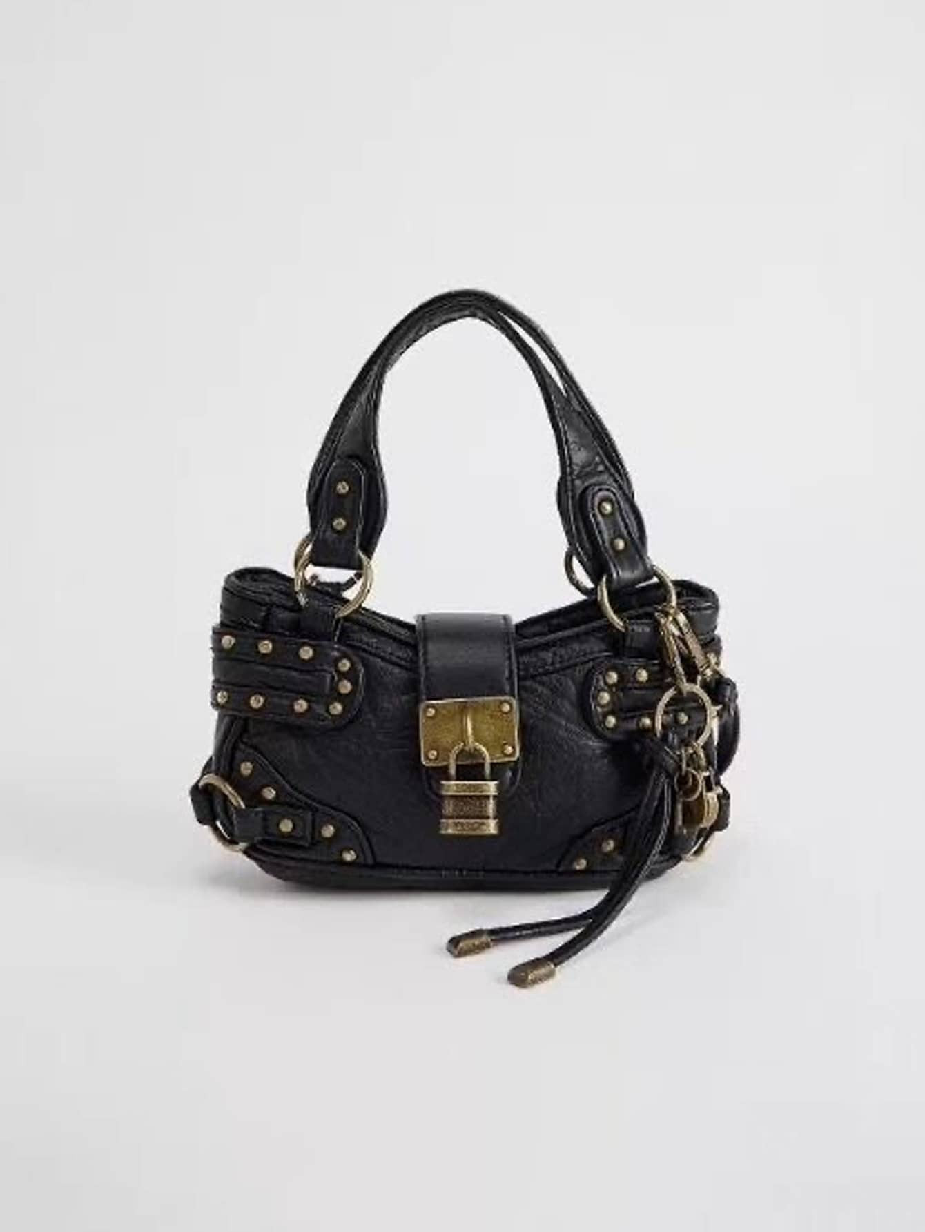Women's Rivet Shoulder Bag, Leather Handbag, Y2K Washed Tote Bag, Top Handle Handbag, Adjustable Shoulder Strap, Vintage Lock Clasp, Bags Ladies Elegant | SHEIN