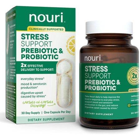 Nouri Stress Support Daily Prebiotic & Probiotic Capsules with Plant-Based Omega Oil PreForPro Bacteriophage for Serotonin Production Cortisol Management and Daily Stress Support | Walmart (US)