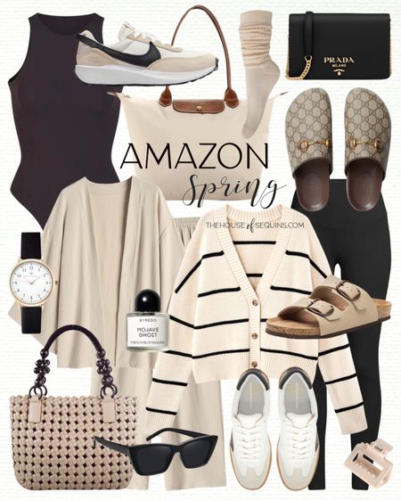 Shop these Amazon spring outfit and travel outfit finds! Striped cardigan, leggings, Longchamp tote bag, Airport outfit monochromatic matching sets, Gucci mules, Skims bodysuit and Birkenstock sandals look for less, Nike Waffle Debut sneakers, Dolce Vita sneakers, Prada mini bag, and more! 

Follow my shop @thehouseofsequins on the @shop.LTK app to shop this post and get my exclusive app-only content!

#liketkit #LTKMostLoved
@shop.ltk
https://liketk.it/4vRYX

#LTKstyletip #LTKtravel