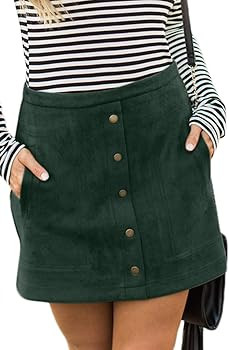 Meyeeka Women's Button Front Faux Suede High Waist A-line Mini Skirt with Pocket | Amazon (US)