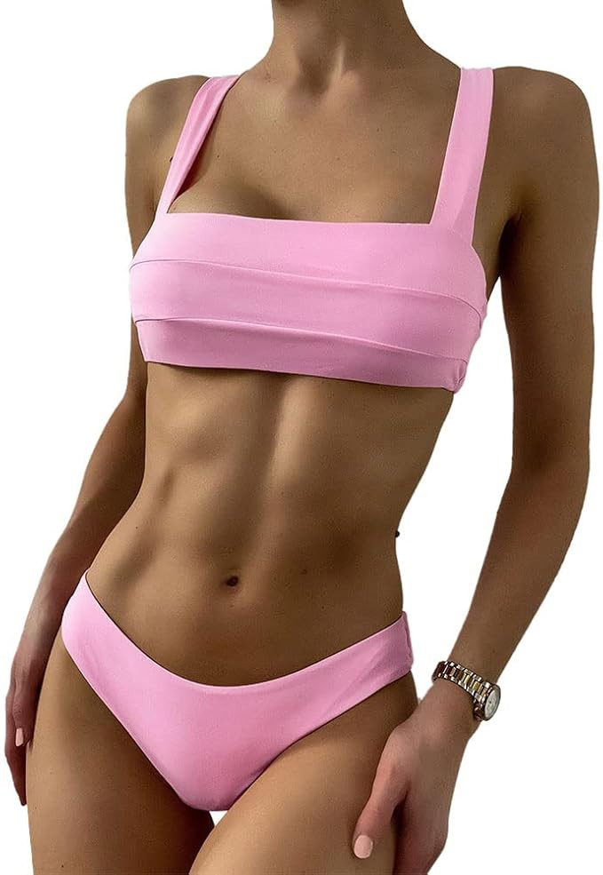 ZAFUL Women's Wide Straps Padded Bandeau Bikini Set | Amazon (US)