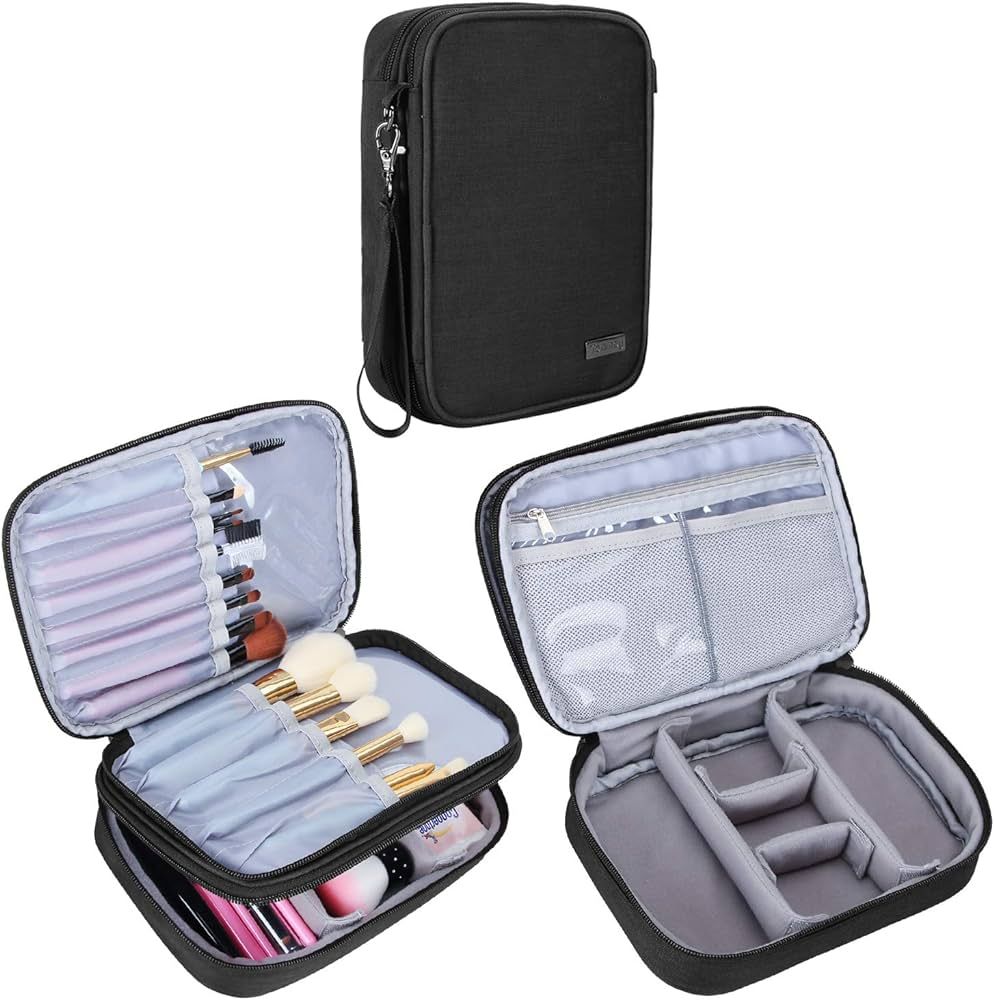 Teamoy Travel Makeup Brush Case(up to 8.8"), Professional Makeup Train Organizer Bag with Handle ... | Amazon (US)