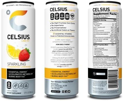 CELSIUS Essential Energy Drink 12 Fl Oz, Sparkling Strawberry Lemonade (Pack of 12) | Amazon (US)